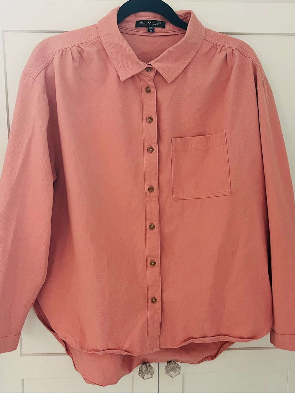Velvet Heart Corduroy Button-Front Shirt in Dusty Rose / Peach